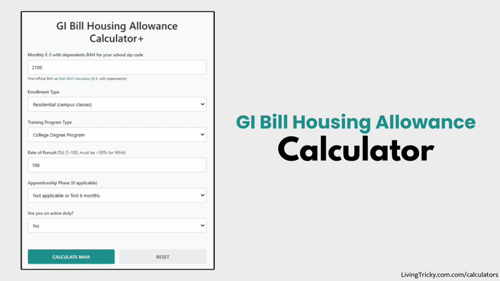 GI Bill Housing Allowance Calculator